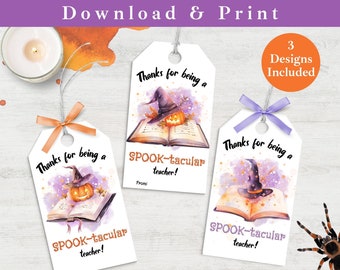 Halloween Teacher Gift Tag Printable, Student Halloween Favor Tags INSTANT DOWNLOAD Halloween Treat Bag Label Template for Teacher School