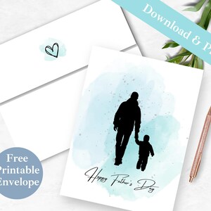 Fathers Day Card from Son | Printable Greeting Card and Envelope | INSTANT DOWNLOAD PDF | Silhouette Digital Card Template for Dad Papa |