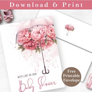 Tarjeta de felicitación de baby shower imprimible con sobre DESCARGA INSTANTE Felicitaciones Es una niña, nueva plantilla de tarjeta digital para bebé Tarjeta para nueva mamá
