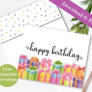 Geschenke Alles Gute zum Geburtstag druckbare Grußkarte und Umschlag | SOFORTIGER DOWNLOAD PDF | Regenbogen Konfetti Feiern Digitale Kartenvorlage |