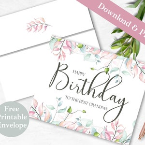 Biglietto d'auguri per la nonna stampabile e busta / DOWNLOAD IMMEDIATO PDF / Modello di biglietto d'auguri digitale migliore di sempre per la nonna, buon compleanno