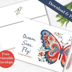 Parabéns, cartão de felicitações para impressão e envelope para formatura DOWNLOAD INSTANTÂNEO Parabéns, modelo de cartão digital de graduação orgulhoso para ela