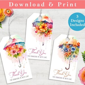 Printable Baby Shower Favor Tag, Rainbow Baby Shower Gift Tag INSTANT DOWNLOAD Shower Umbrella Digital Tag Template, Thank You Shower Labels