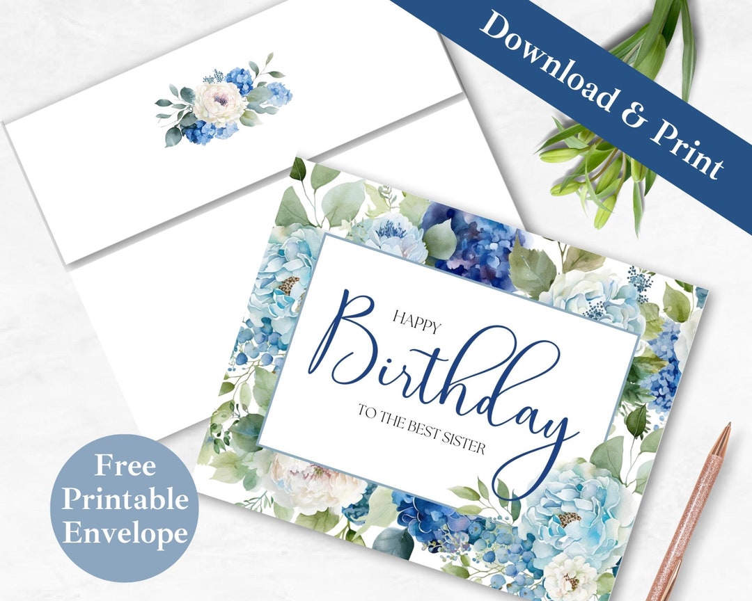 Birthday Card for Sister Printable and Envelope INSTANT DOWNLOAD PDF ...