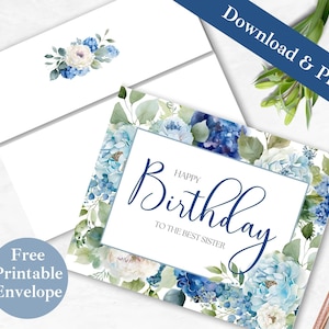 Tarjeta de cumpleaños para hermana imprimible y sobre / DESCARGA INSTANTE PDF / Plantilla de tarjeta de felicitación digital de la mejor hermana, feliz cumpleaños hermana