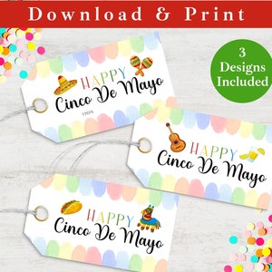 Cinco de Mayo Gift Tag printable, Cinco de Mayo Fiesta Favor Tag INSTANT DOWNLOAD PDF Mexican Gift Labels Digital Template for Fiesta Party