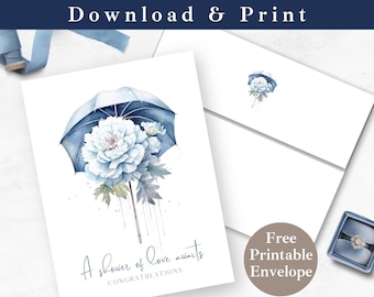 Printable Bridal Shower Greeting Card with Envelope INSTANT DOWNLOAD PDF Engagement Card, Congrats Bride to Be Digital Card Template for Mrs