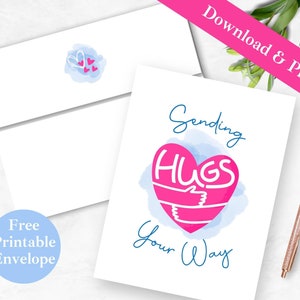 Printable Greeting Card Surgery Recovery and Envelope INSTANT DOWNLOAD PDF Get Well Soon Card Sending Hugs Your Way Digital Card Template
