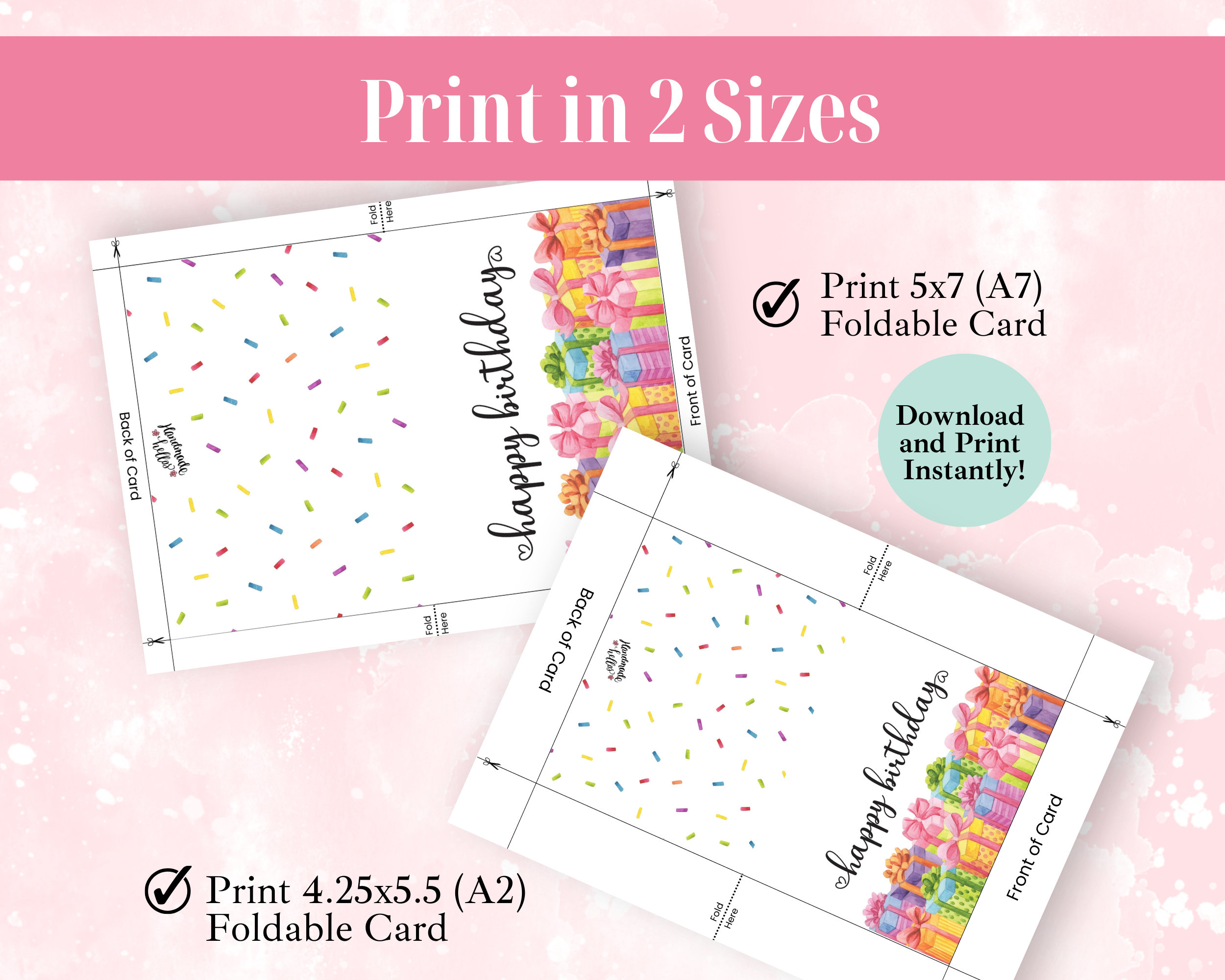 Presents Happy Birthday Printable Greeting Card and Envelope INSTANT ...