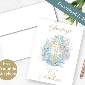 Greeting Card Printable First Communion for Boy INSTANT DOWNLOAD PDF Religious Digital Card and Envelope Template First Holy Communion Card