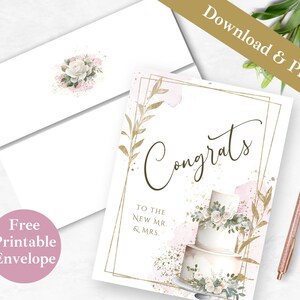 Felicitaciones boda tarjeta de felicitación imprimible y sobre / DESCARGA INSTANTE PDF / Plantilla de tarjeta digital de pareja recién casada para novia /