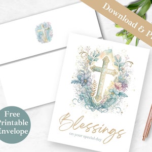 Greeting Card Printable First Holy Communion INSTANT DOWNLOAD PDF Baptism Religious Digital Card and Envelope Template Confirmation Card