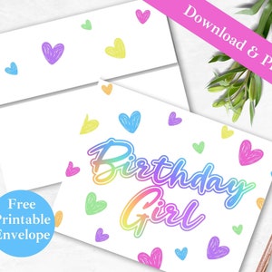 Regenbogen 90er Jahre Mädchen Happy Birthday druckbare Grußkarte und Umschlag | SOFORTIGER DOWNLOAD PDF | Millenials 30 Digitale Kartenvorlage für Sie |