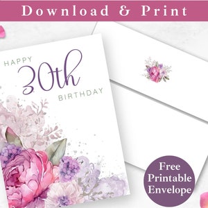 Biglietto di auguri per il 30° compleanno, biglietto d'auguri stampabile e busta per trentesimo compleanno DOWNLOAD IMMEDIATO Modello di biglietto di buon compleanno per la migliore amica