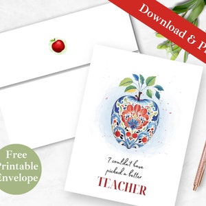 Biglietto d'auguri e busta stampabile per l'apprezzamento dell'insegnante DOWNLOAD IMMEDIATO Modello di biglietto digitale per l'insegnante Regalo di ringraziamento Apple per l'insegnante