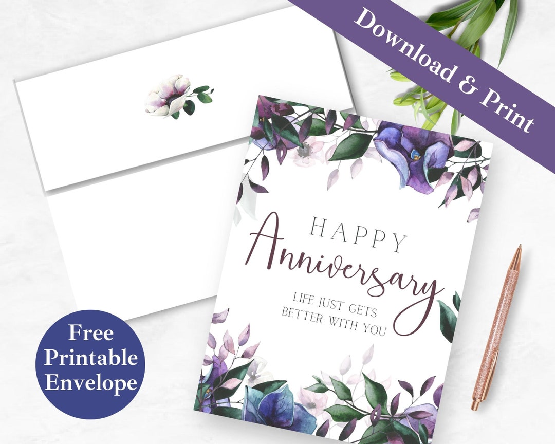 Anniversary Printable Greeting Card and Envelope for Wife INSTANT ...