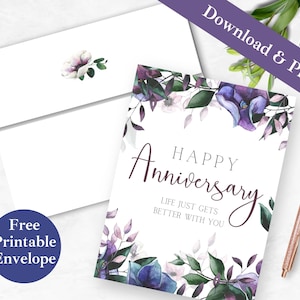 Biglietto d'auguri stampabile e busta per anniversario per la moglie DOWNLOAD IMMEDIATO PDF Modello di biglietto digitale Moody Happy Anniversary per il marito
