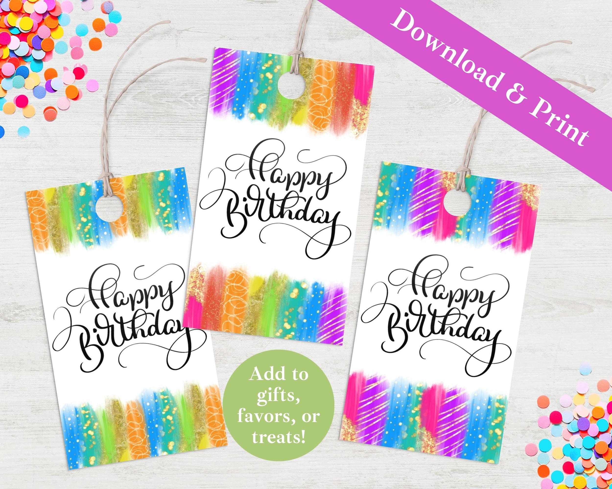 Printable Gift Tag Birthday, Rainbow Happy Birthday Favor Tag INSTANT ...