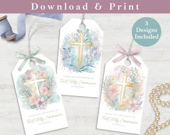 First Communion Printable Download Tags, Communion Thank You Gift Tags Template INSTANT DOWNLOAD Digital Favor Tag Communion Treat Bag Label