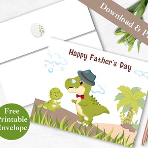 Dino Vatertagskarte von Son Druckbare Grußkarte und Umschlag SOFORTIGER DOWNLOAD PDF | Papa Dinosaurier Digitale Kartenvorlage von Daughter