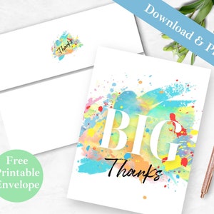 Danke druckbare Grußkarte und Umschlag für Freund SOFORTIGER DOWNLOAD PDF Big Dank Digitale Kartenvorlage für Mitarbeiter, Regenbogen Karte