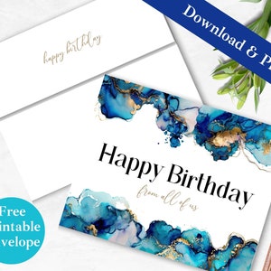 Druckbare Grußkarte und Umschlag Geburtstagsgeschenk für Ihn SOFORTIGER DOWNLOAD PDF Maskulin Happy Bday from All of Us Digital Card Template