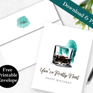 Cartão e envelope imprimíveis do aniversário do uísque | DOWNLOAD INSTANTÂNEO | Modelo de cartão digital de feliz aniversário, presente para ele, você é muito legal