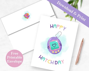 90s Digital Toy Happy Birthday Printable Greeting Card and Envelope | INSTANT DOWNLOAD PDF | Millennials Digital Card Template for Her |