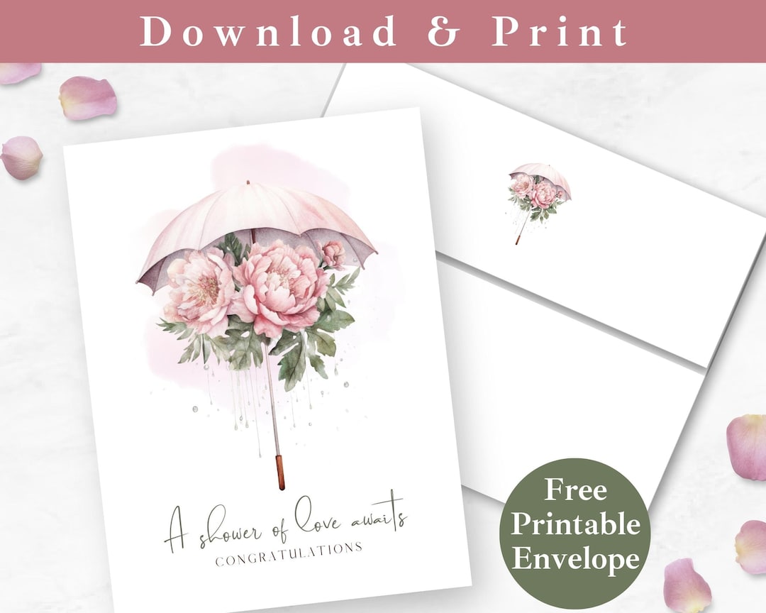 Printable Bridal Shower Greeting Card With Envelope INSTANT DOWNLOAD ...