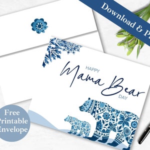 Biglietto per la festa della mamma Biglietto d'auguri stampabile e busta per lei DOWNLOAD IMMEDIATO PDF Modello di biglietto digitale Mama Bear Biglietto carino per la mamma