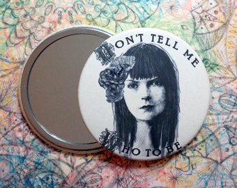 feminist mirror, pocket mirror, feminist gift, feminist art, feminism, girl power, strong women, female, pencil drawing, angry girl