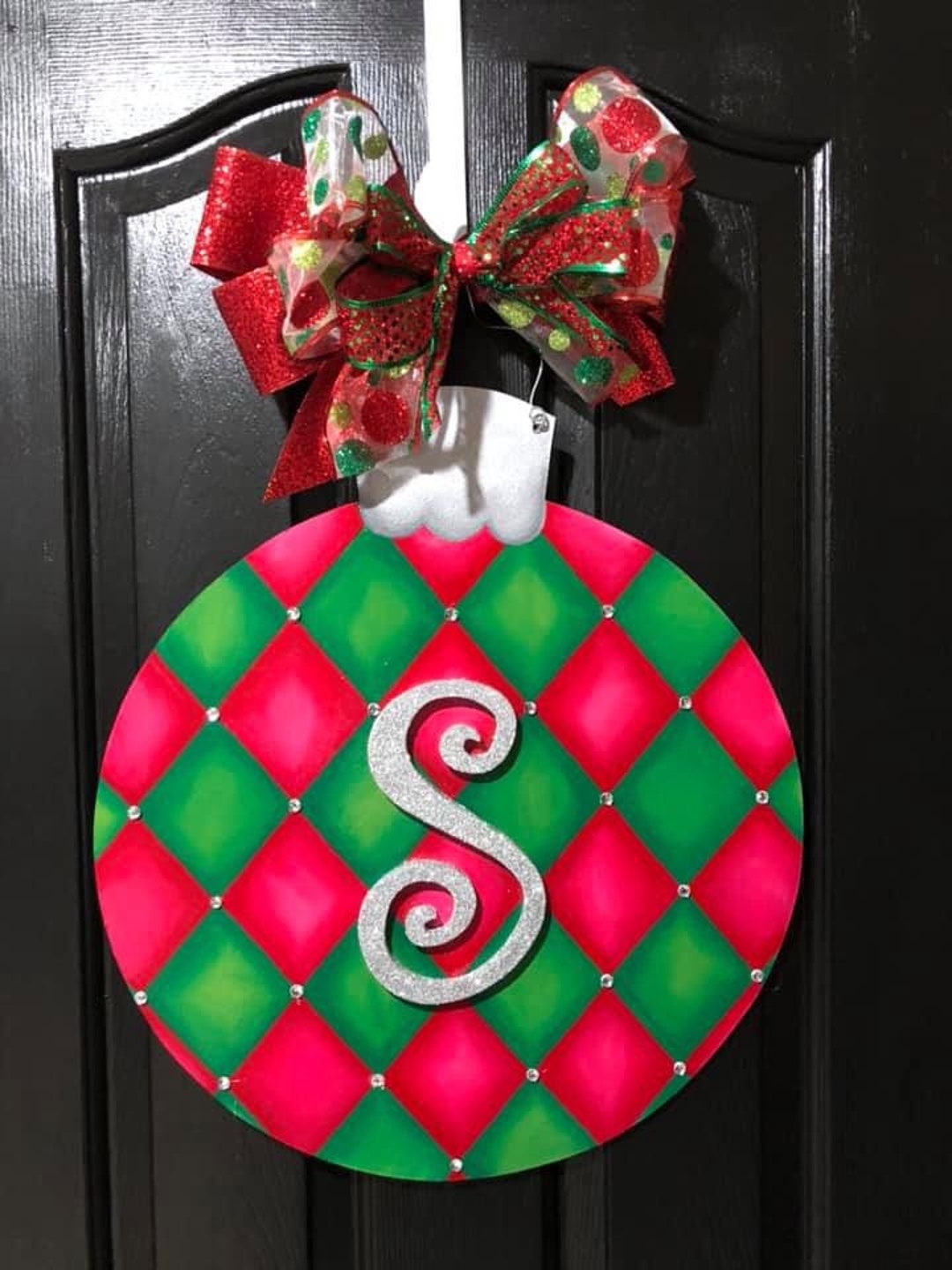 Christmas Ornament Hand Painted Wooden Door Hanger Merry Christmas Red ...