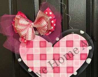 Valentine's Day Heart Hand Painted Wooden Door Hanger with Be Mine and Red and White Dots Valentine's Wreath Heart Wreath Door Hanger