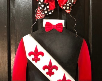 Kentucky Derby Jockey Silk Hand Painted Wooden Door Hanger, with Fleur de Lis in Red Derby Wreath Kentucky Derby Wreath Jockey Silk Wreath