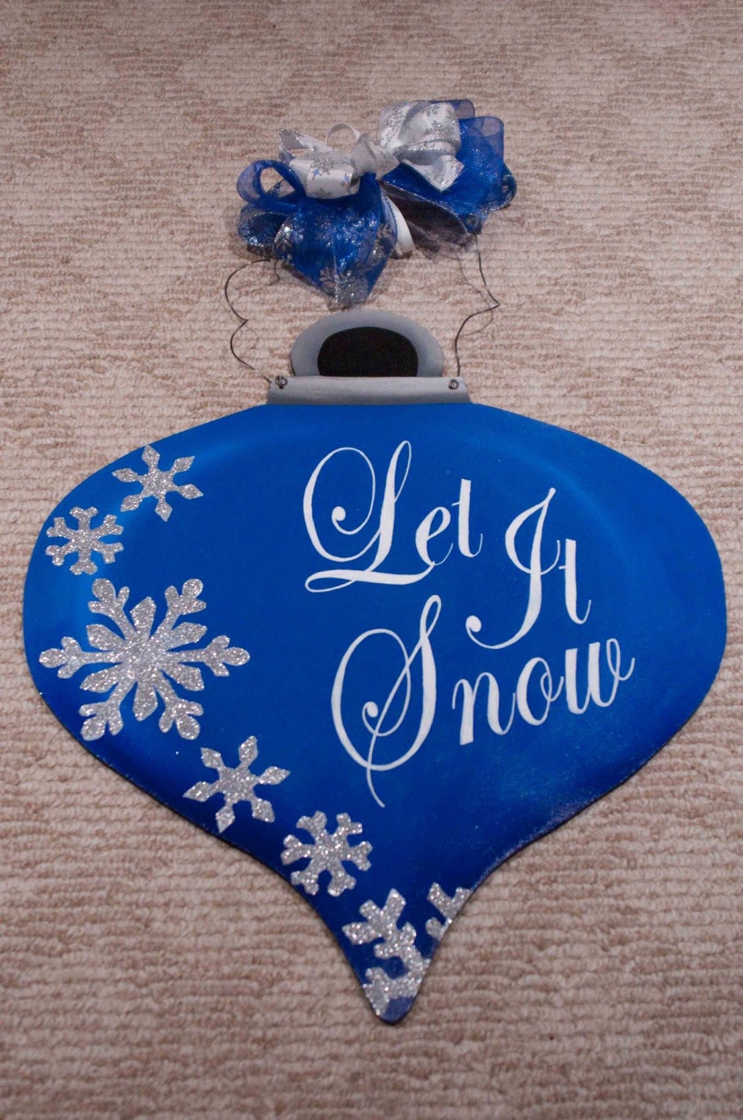 Christmas Ornament Hand Painted Wooden Door Hanger With Glitter