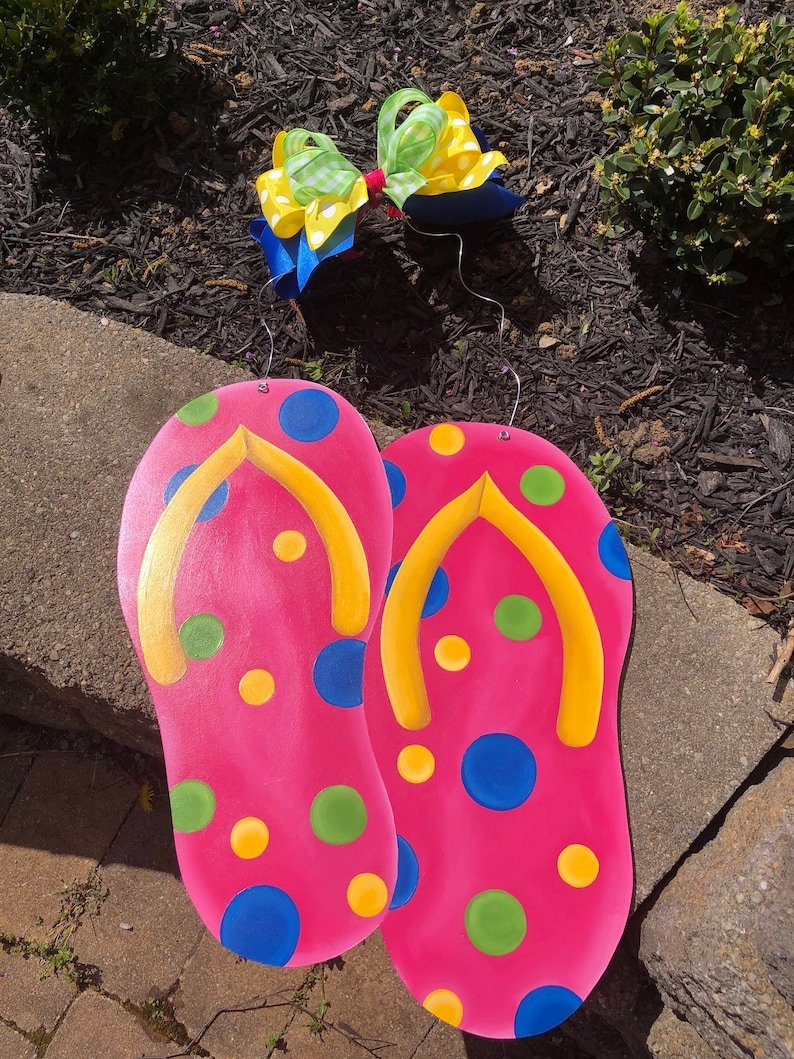 Flip Flops Hand Painted Wooden Door Hanger - Pink With Multi-color ...