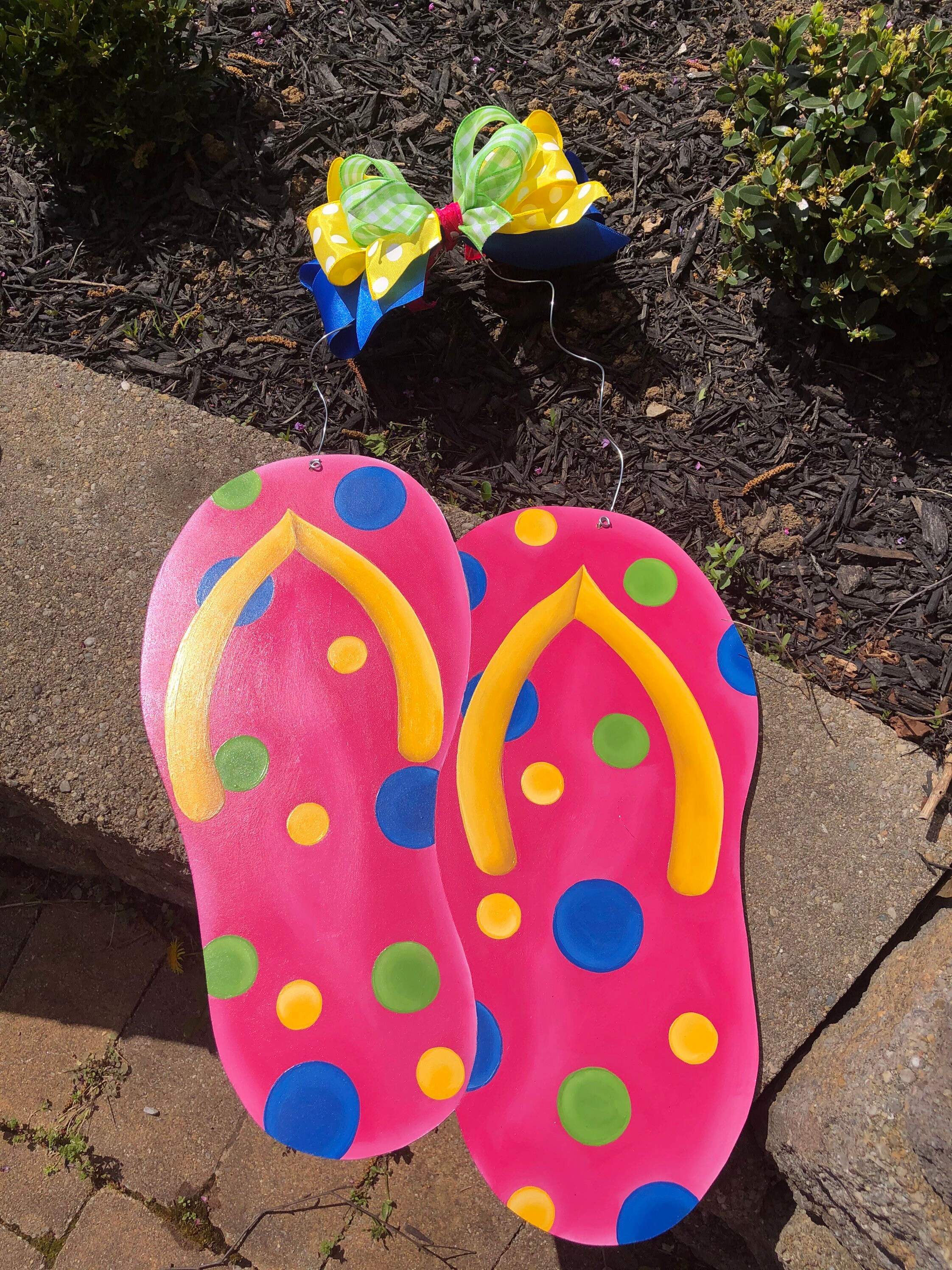 Flip Flops Hand Painted Wooden Door Hanger - Pink With Multi-color ...