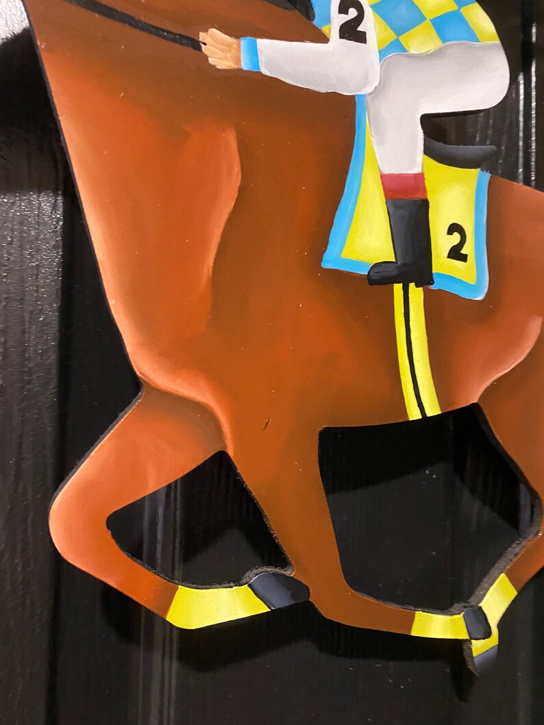 Kentucky Derby Jockey on Horse With Turquoise and Lime Green Etsy