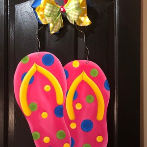 Flip Flops Hand Painted Wooden Door Hanger - Pink With Multi-color ...