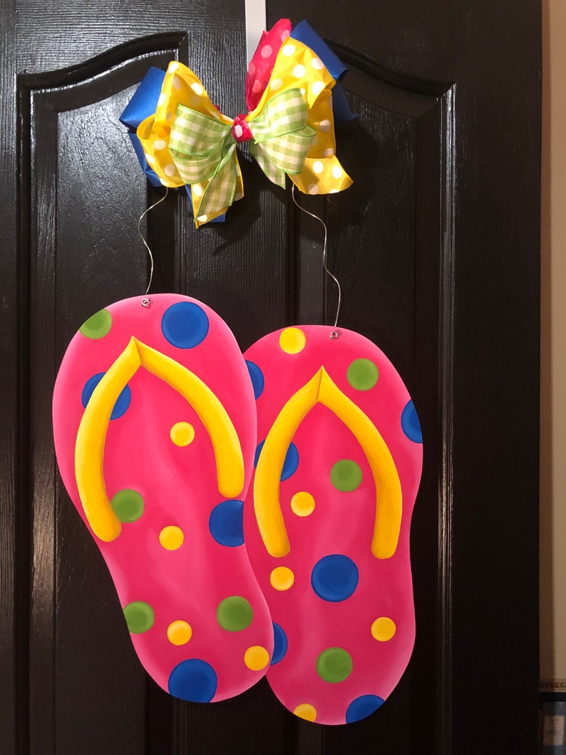 Flip Flops Hand Painted Wooden Door Hanger - Pink With Multi-color ...