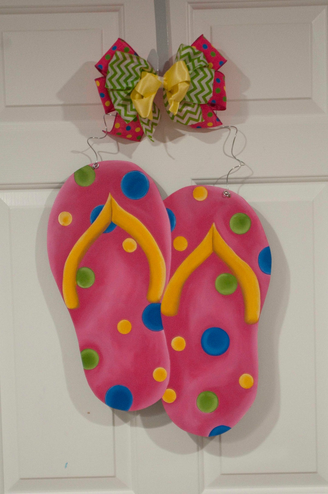 Flip Flops Hand Painted Wooden Door Hanger - Pink With Multi-color ...