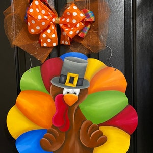 Turkey Hand Painted Wooden Door Hanger, Thanksgiving Wreath, Turkey Wreath Fall Decor, Happy Thanksgiving Porch Thanksgiving Door Hanger