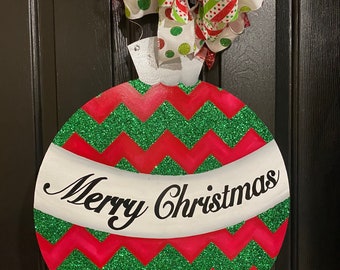 Christmas Ornament Door Hanger Merry Christmas Red/Green Glitter Chevron Christmas Wreath Christmas Ornament Wreath Personalized Handmade