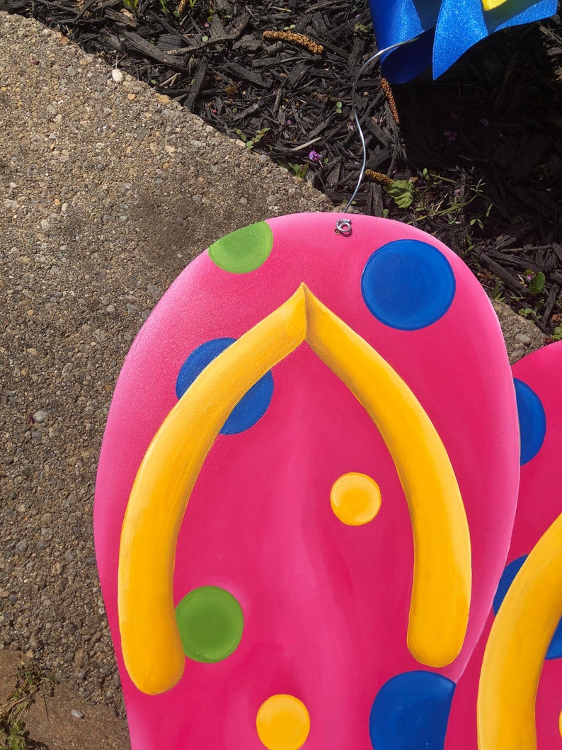 Flip Flops Hand Painted Wooden Door Hanger - Pink With Multi-color ...