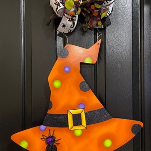 Witch Hat Door Hanger Whimsical Witch Hat Wreath Halloween Door and Porch Decoration Fall Door Hanger Halloween Door Hanger Handmade