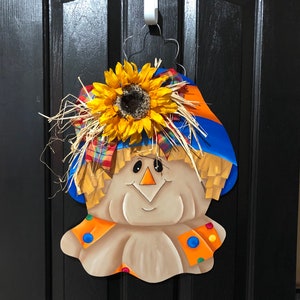 Fall Scarecrow Door Hanger Happy Scarecrow Fall Y&#39;all Front Door Front Porch Front Door Scarecrow Wreath