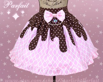 Dripping Chocolate Pink Cupcake Skirt | Kawaii  Sweet lolita | Fairy Kei | Decora | Handmade (USA) | Women's Size: SM | Last One Available |