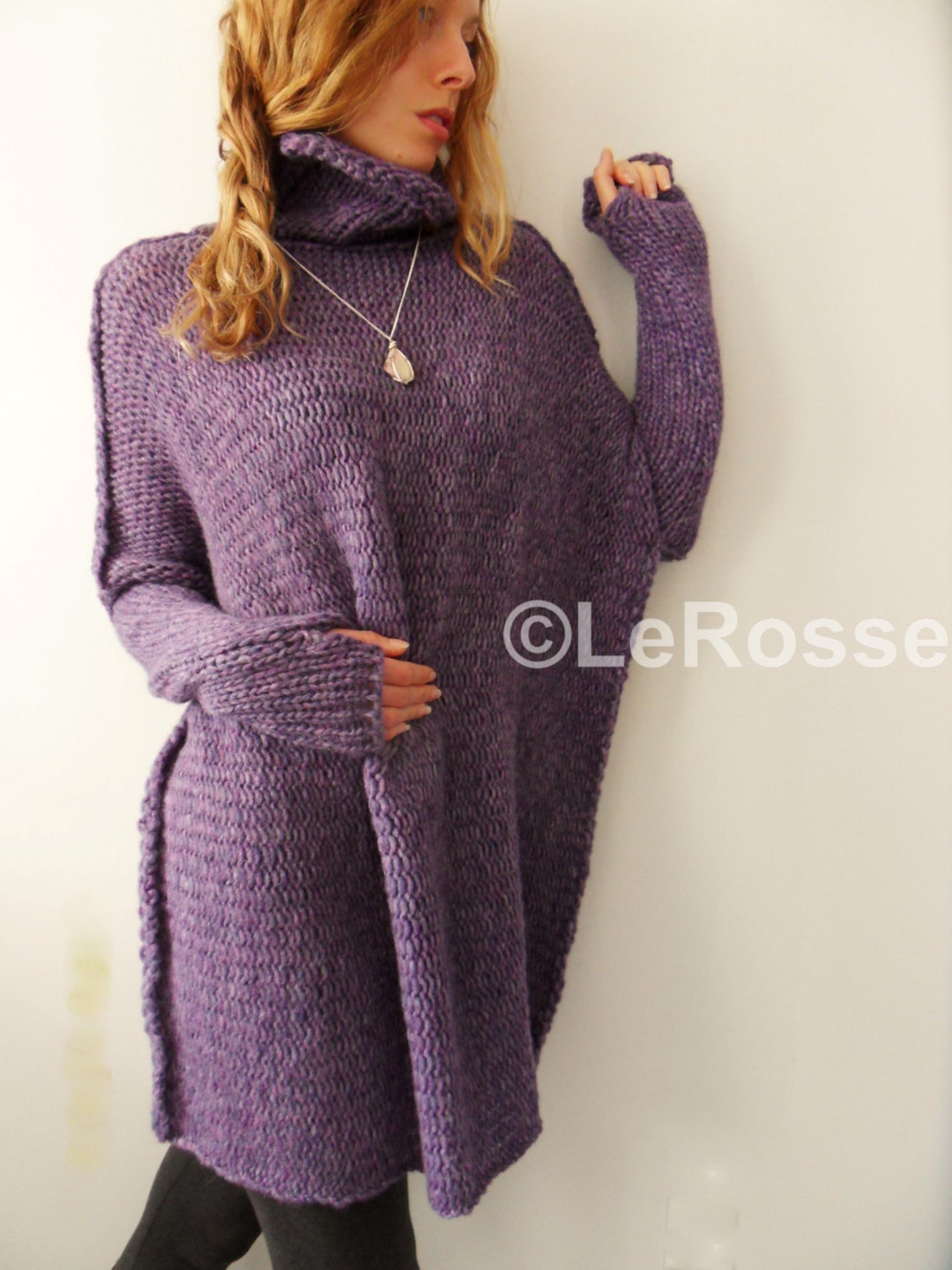 Women’s Turtleneck Sweater – Chunky Knit – Oversized Fit – Ribbed Hem and Cuffs main image 0