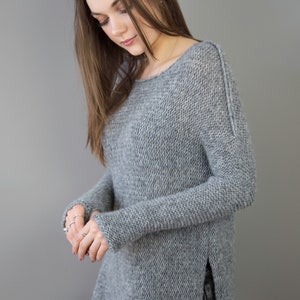 Oversized alpaca knit sweater. Grey woman sweater/ pullover / jumper. Thumb holes sweater. Side vents sweater.