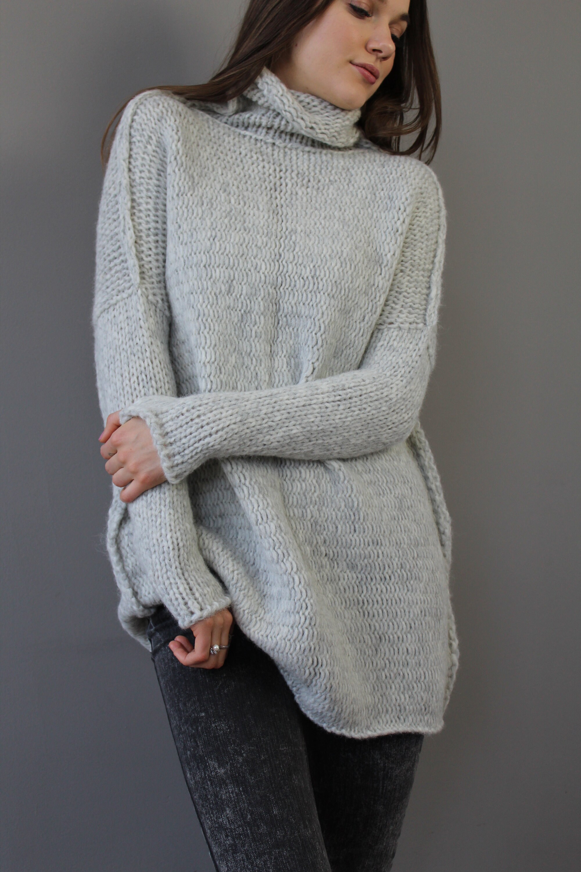 Oversized Chunky Alpaca Wool Woman Knit Sweater. Thumb Holes - Etsy